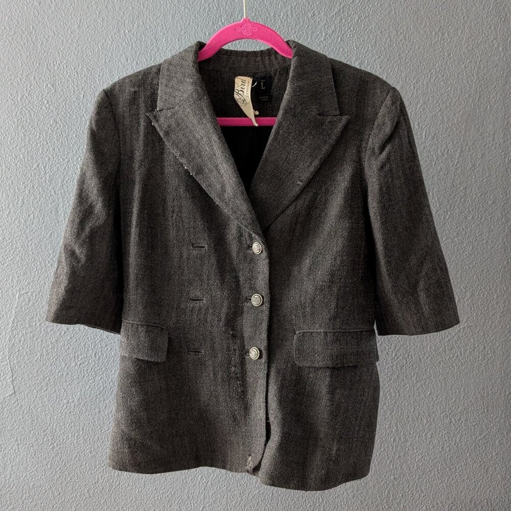 Bird by Juicy Couture Herringbone Wool Distressed Peplum Blazer Sz L